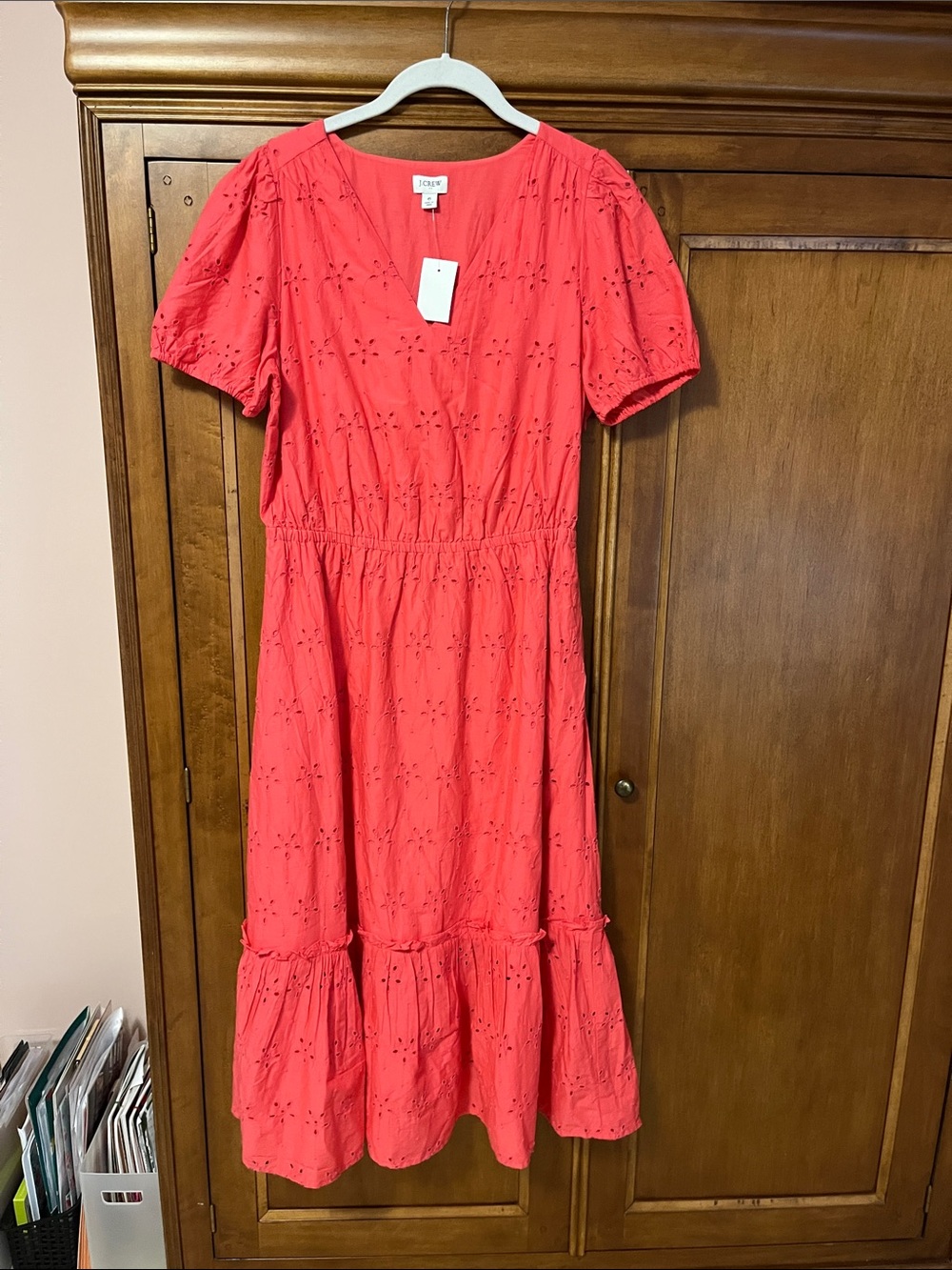 J. Crew Factory Coral Eyelet Midi Dress